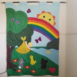 Kids Vintage Handmade Nature Animal Quilted Fabric Nursery Bedroom wall Hanging